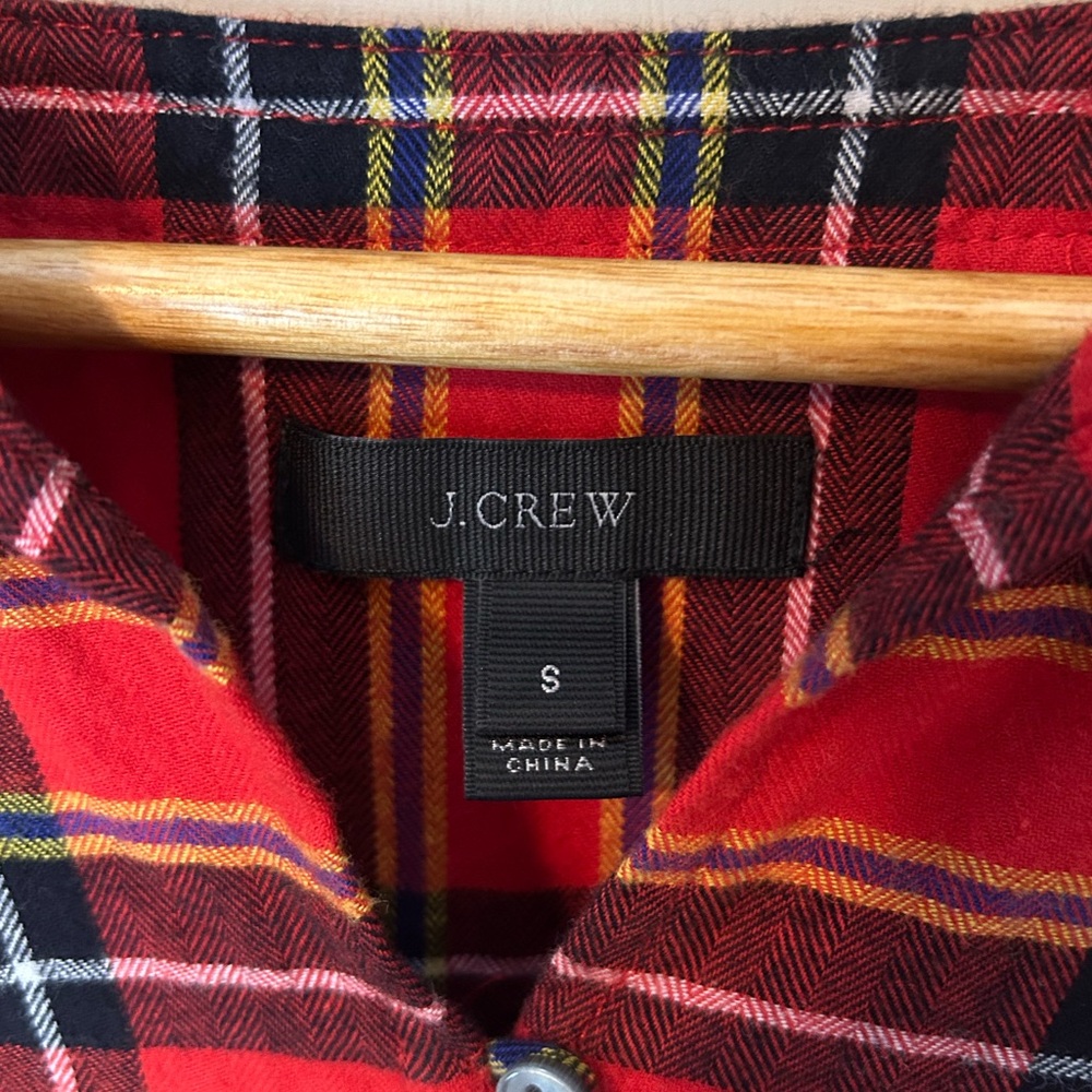 J. Crew Red Ruffle Blouse Tartan Popover Plaid Festive Flannel Sz S 100% Cotton - Picture 4 of 11